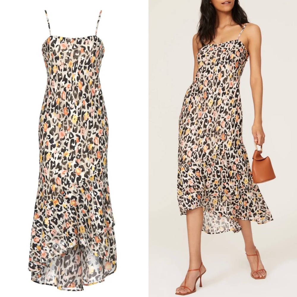 Hutch Leopard Print Midi Dress in Black, Cream, Orange & Yellow